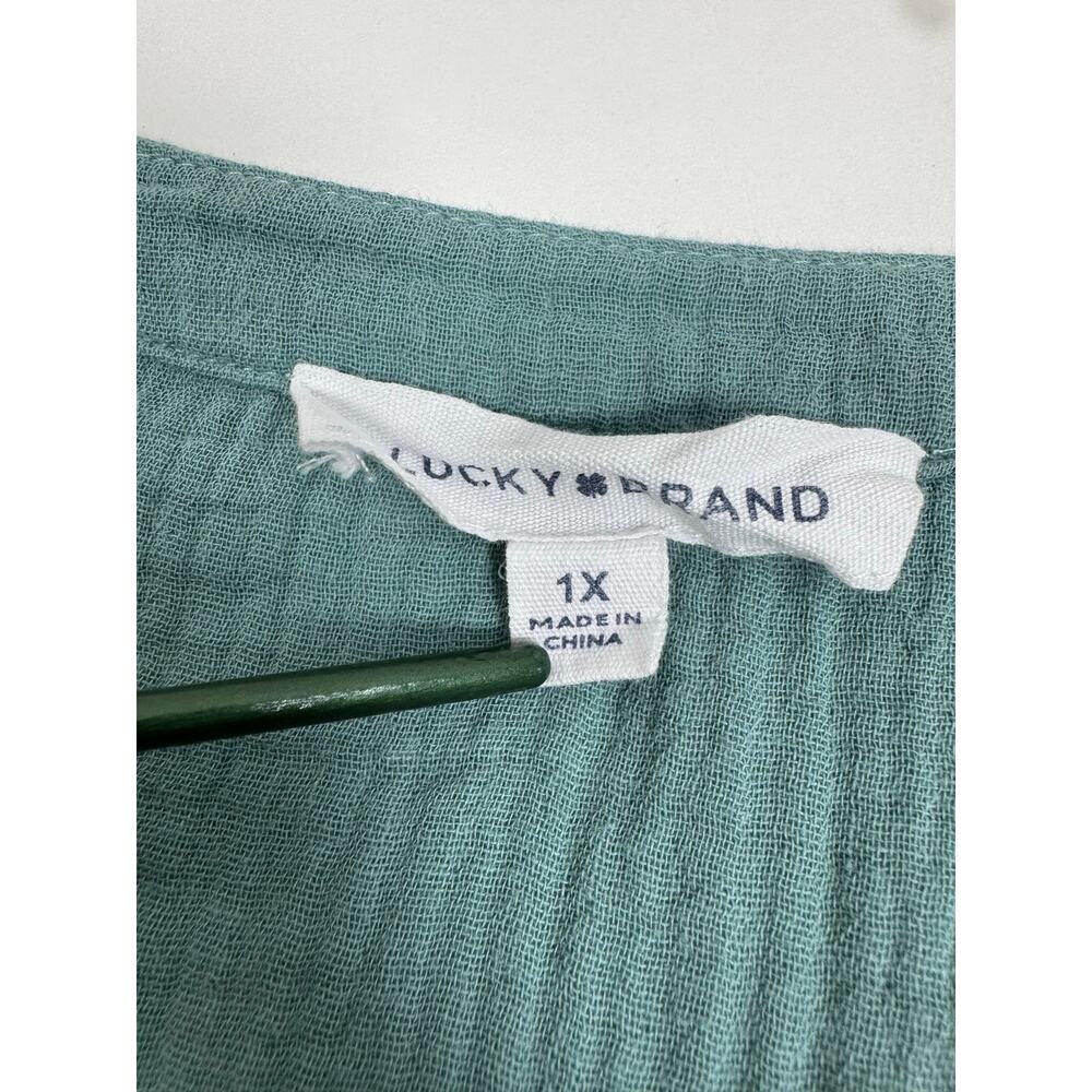 Lucky Brand Women's Dress Blue Green Tiered Short Midi Cotton Gauze Pockets 1X - Picture 2 of 11